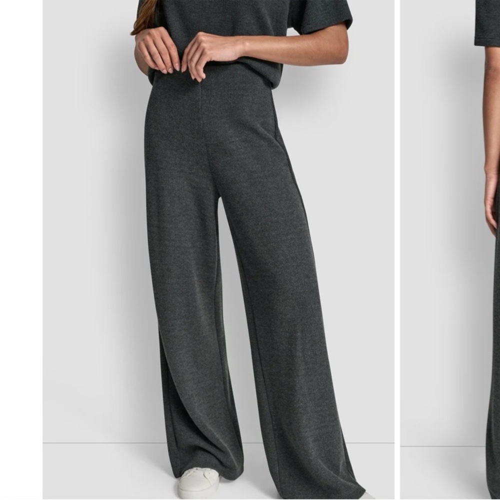 DKNY 100% Wool Gray Drawstring Lounge Pants Wide Leg S
